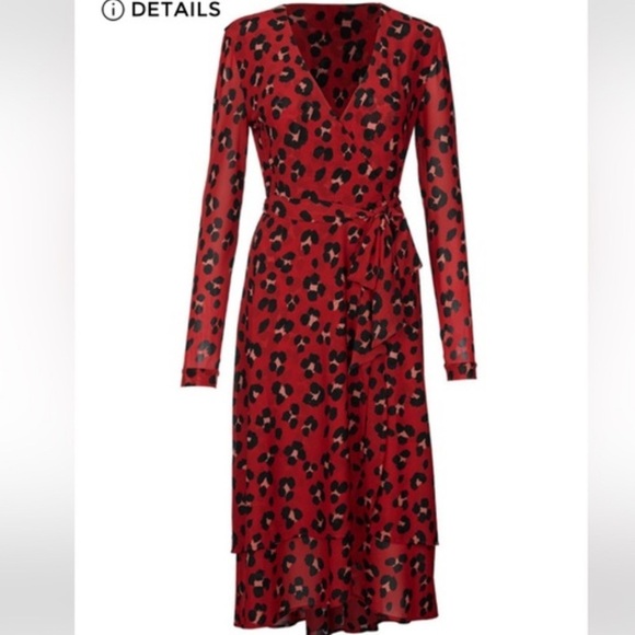 Cabi Siren Wrap Dress Size XXL NEW leopard print midi maxi burgundy red cheetah - Picture 2 of 10